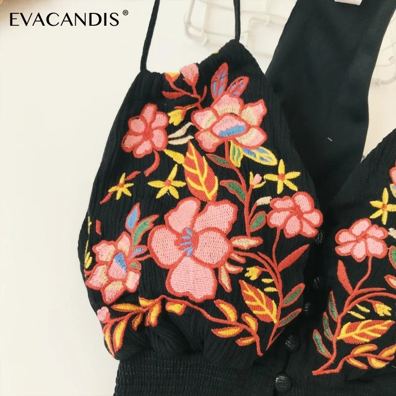 

Embroidery Short Camisole Backless Sexy Boho Beach Bohemian Spaghetti Strap Tunic V Neck Ethnic Camis Summer Women Crop Top