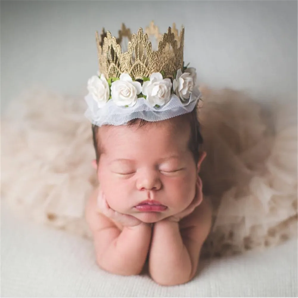 

1pcs/lot Shiny Elastic Headband with lace flower Princess Cute Crown for Birthday Gift hair accessories