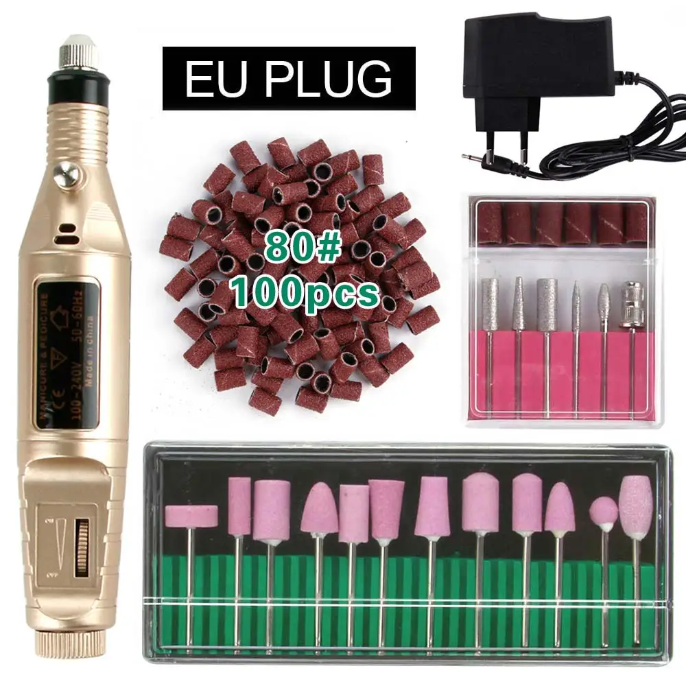 GD Set D 80 EU Plug Электрический маникюрный набор шлифовальный станок Маникюр Педикюр фрезерный станок для удаления лака Керамический Резак кутикулы резцы аппарат - Цвет: GD Set D 80 EU Plug