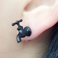 unique funny black upcycled enamel 3d faucet stud earrings for cool women men jewelry accessories gifts