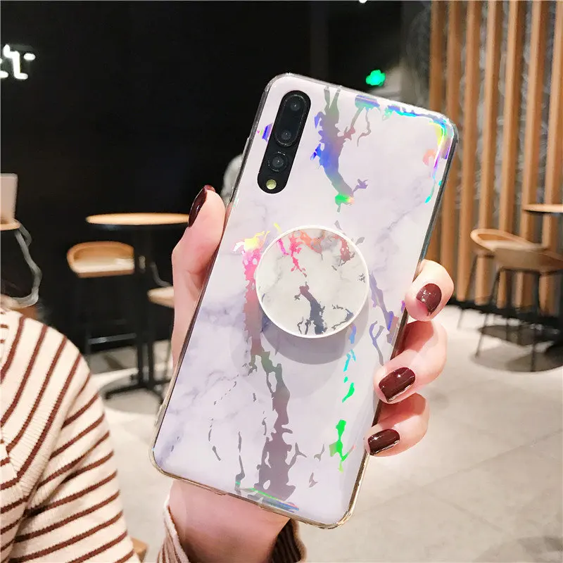 Мягкий чехол из ТПУ с мраморным рисунком для Huawei P20 Lite Nova 3 откидной подставкой и