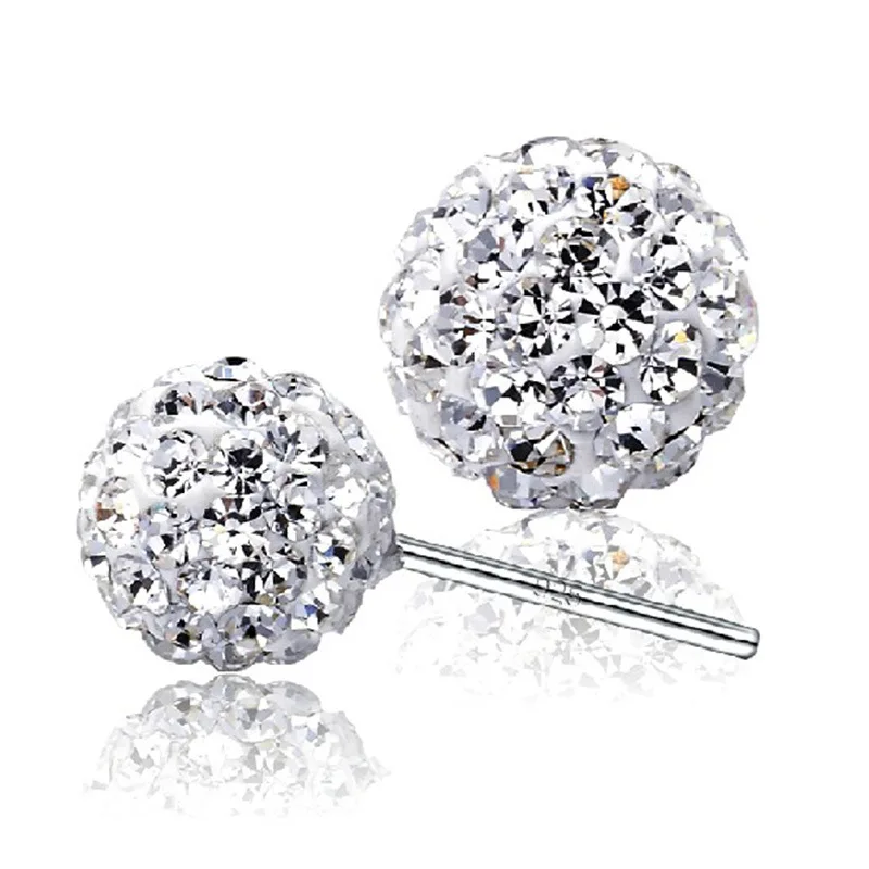 

Wholesale 925 sterling silver fashion shiny crystal shambhala ball ladies stud earrings jewelry female birthday gift cheap