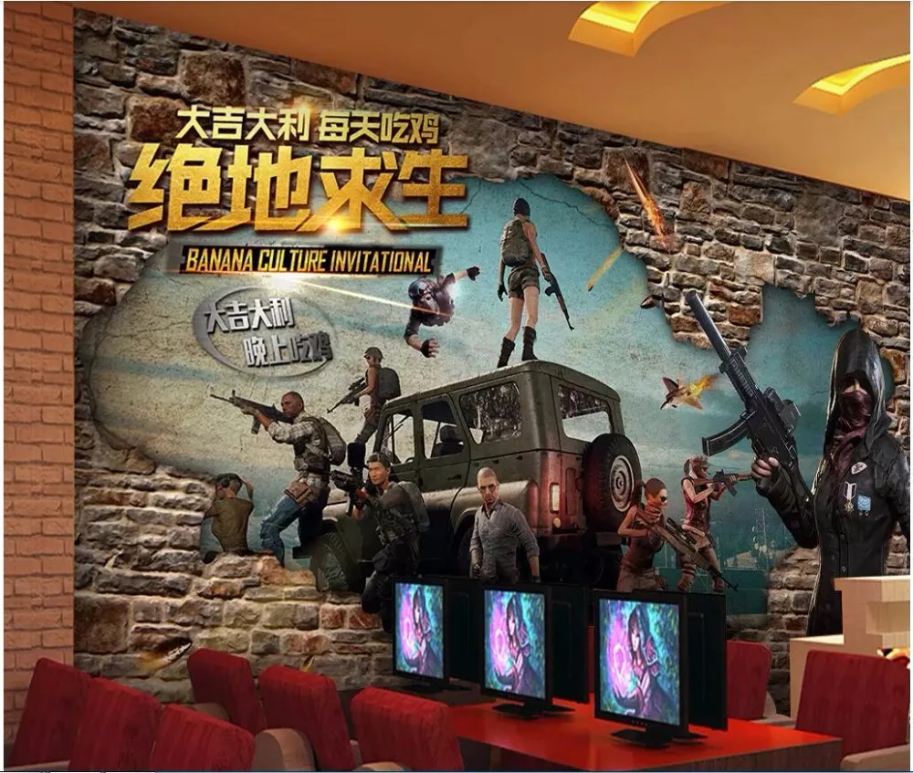 3d обои на заказ фото ретро кирпичная стена съемка игра досуг Интернет бар фон