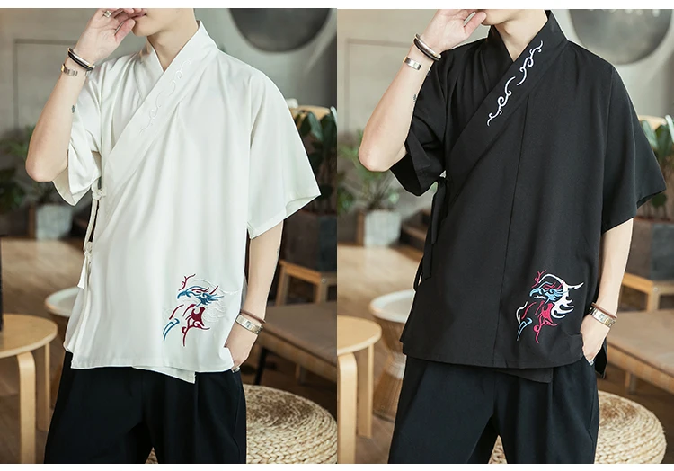 Chinese Style Shirts Men Summer Casual Vintage Mens Shirts Fashion Print Male Cotton Linen Male Clothing