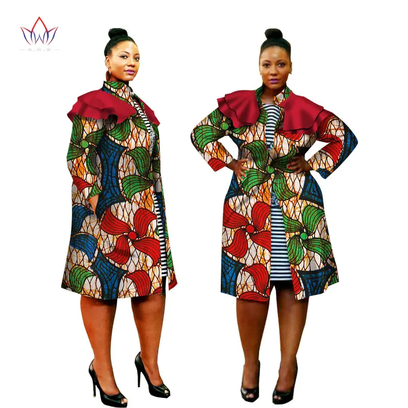 2019 Plus Size African Coat Africa Print Outfits Dashiki Trench For Women Fashion Ruffles Shouler Outwear Lady Top AT1608 | Женская
