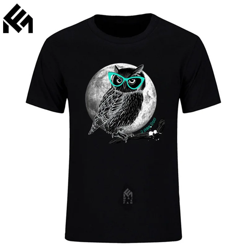 Мужская S 3XL ночь рыцарь Сова рубашки для мужчин короткий рукав Crewneck хлопок 3D