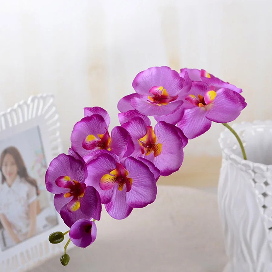 Искусственный шелк, белые цветы орхидеи, высокое качество, Бабочка, моль, фаленопсис, искусственный цветок для свадьбы, дома, праздника, украшения - Цвет: purple