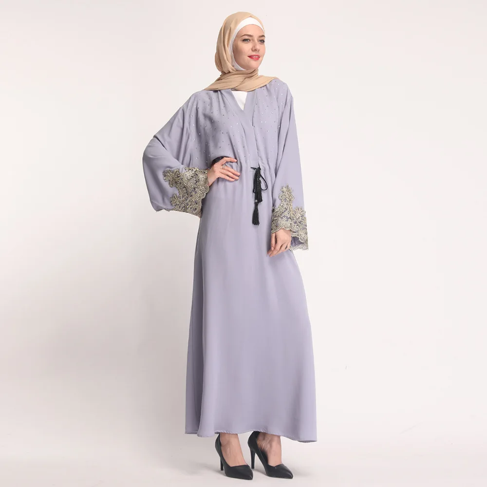 Женский кардиган кимоно Abaya черный серый турецкий Дубай с бусинами Бангладеш