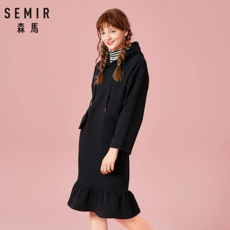 Расклешенное платье SEMIR с капюшоном женское карманами подкладка кулиска капюшон
