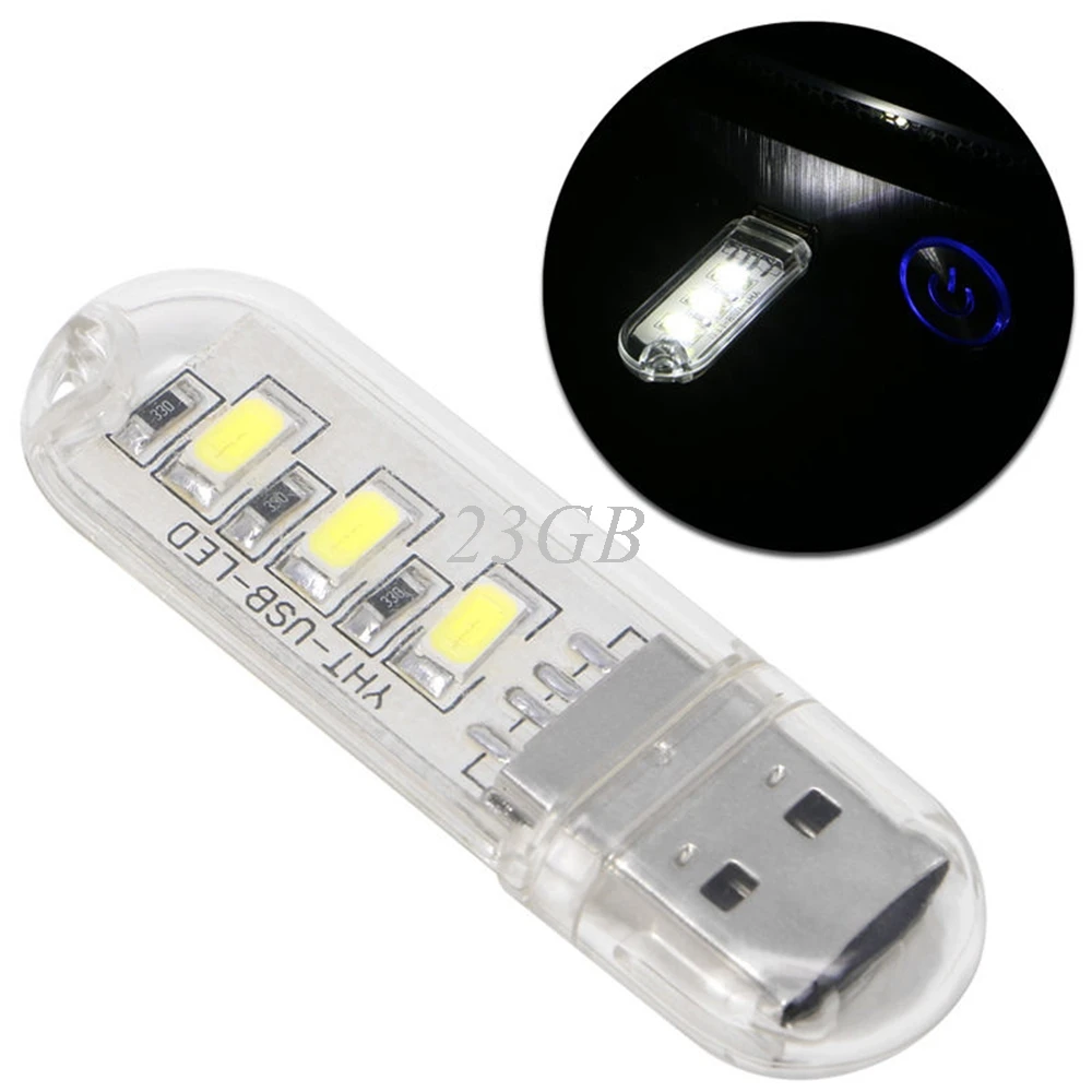 

Portable Keychain 3 LED White Night Light USB Power U Disk Shape Lamp W/ Cover Bright Light O06