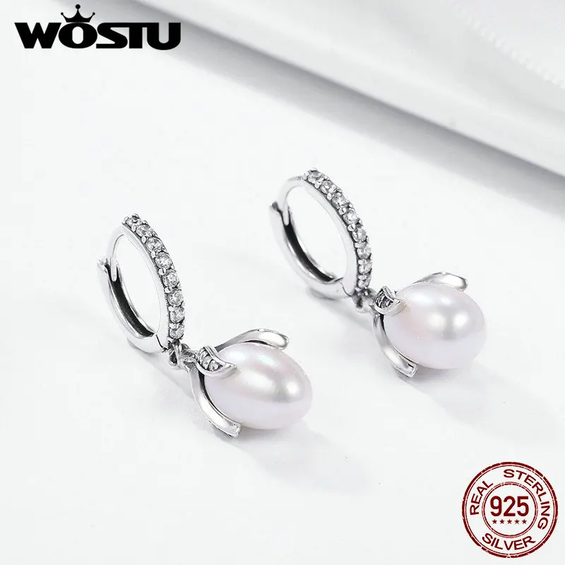WOSTU подлинные 925 пробы серебряные серьги-капли с цветущими лепестками из пресноводного жемчуга для женщин, роскошные серебряные ювелирные изделия DXE259