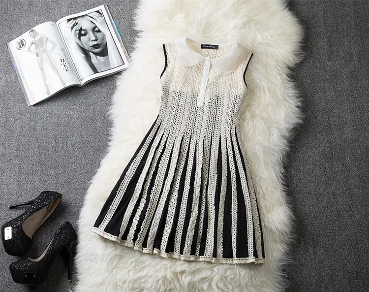 European and American women's spring summer lace doll collar Slim vest dress ladies. | Женская одежда