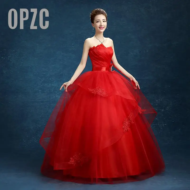 

4 Design Fashion Classic 2020 New Strapless Cheap White Pink Red Embroidery Wedding Dress Romantic Bride Dress Vestidos De Noiva