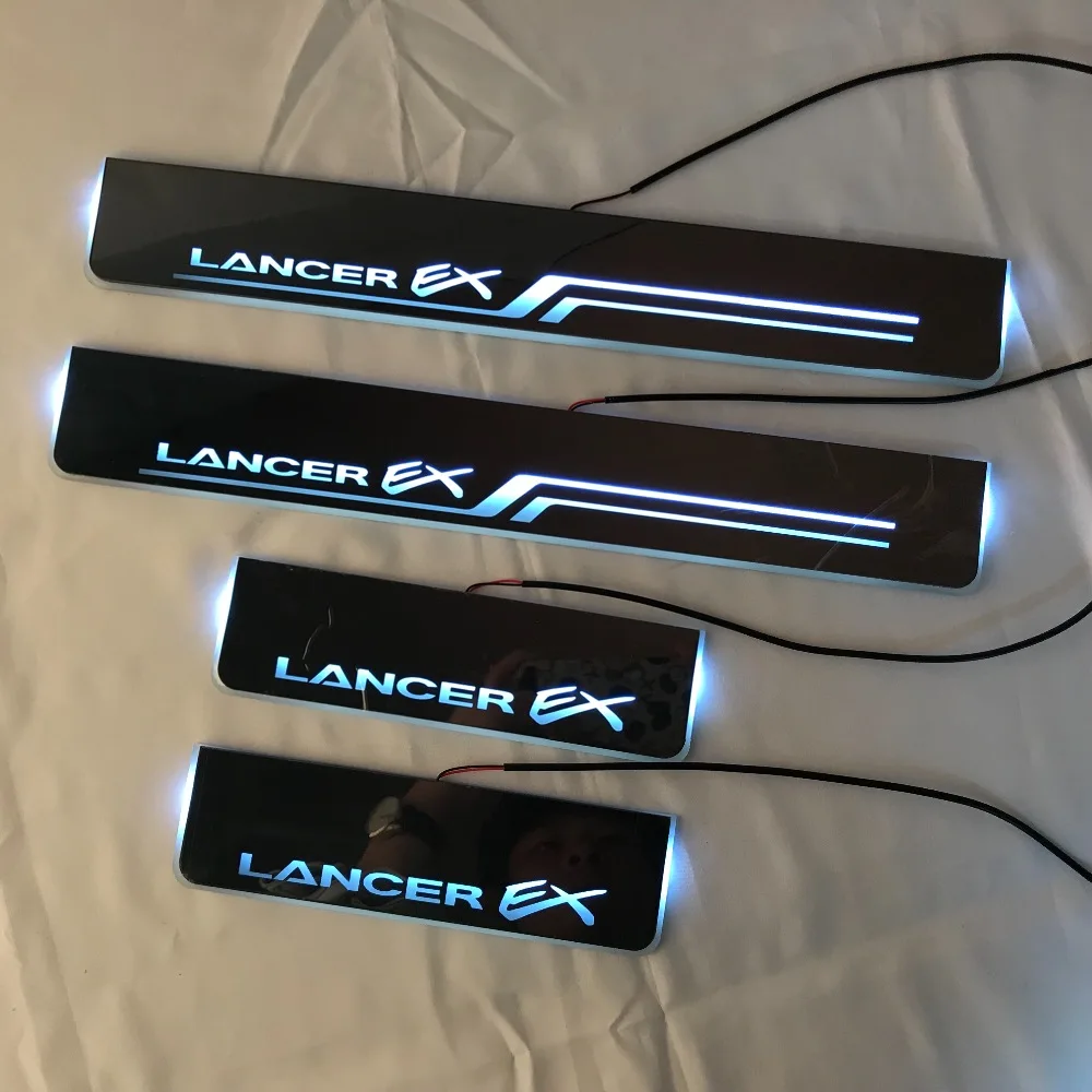 RQXR led движущиеся двери потертости для Mitsubishi Lancer ex динамический порог пластина плоская подкладка накладка потока света, 4 шт