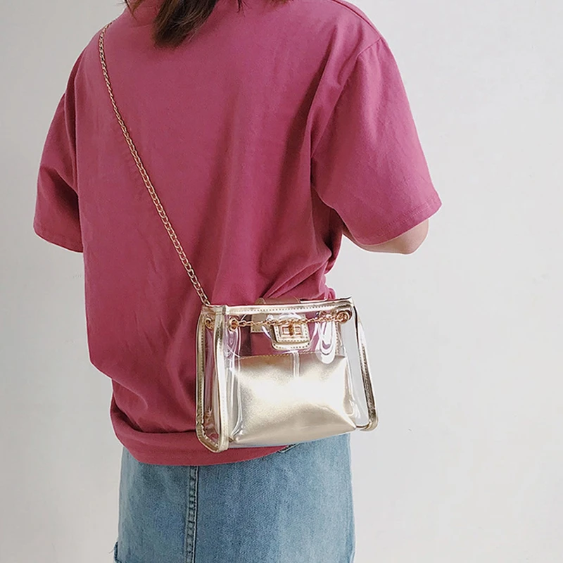 ABDB Прозрачная женская сумка с желейной цепочкой пляжная на плечо