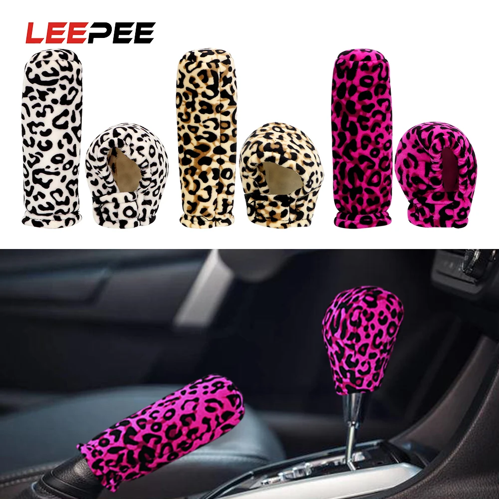 

LEEPEE 2 piece/set Universal Anti-Slip Leopard Plush Handbrake Grips Car Gear Shift Collars Car-styling Interior Accessories