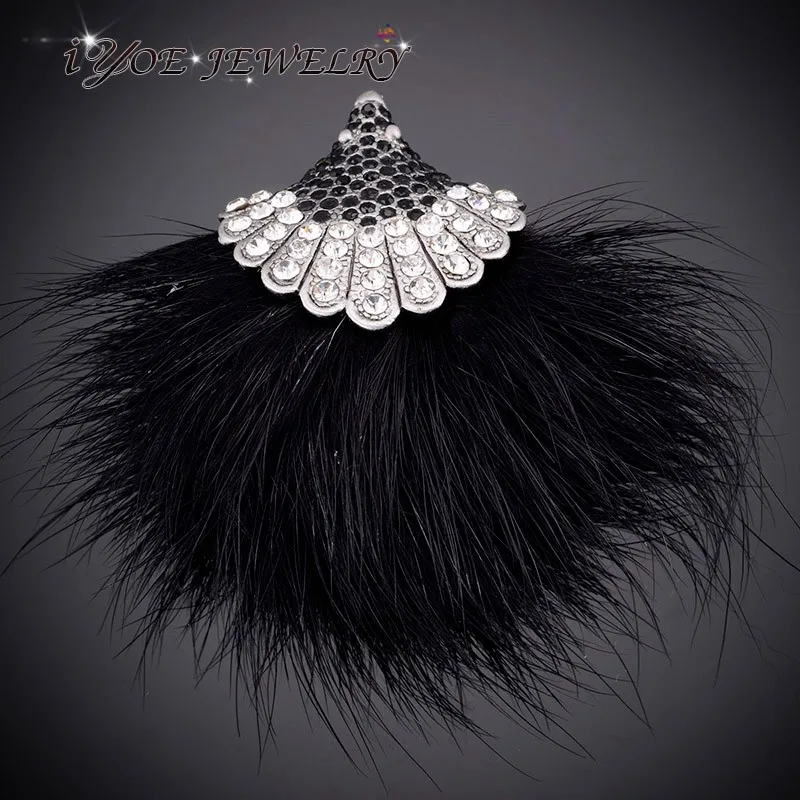 IYOE корейский стиль черный Hairball веерообразные булавки-брошки с кристаллами Ретро стиль рождественские броши кулон Винтажные Ювелирные Изделия