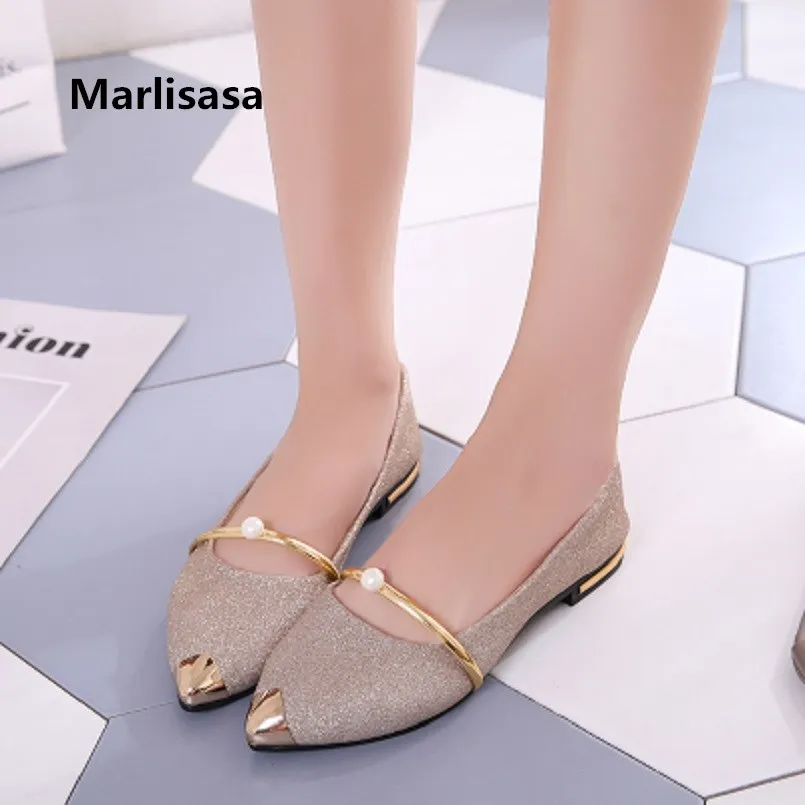 Marlisasa/женские модные легкие золотистые пикантные вечерние туфли на плоской
