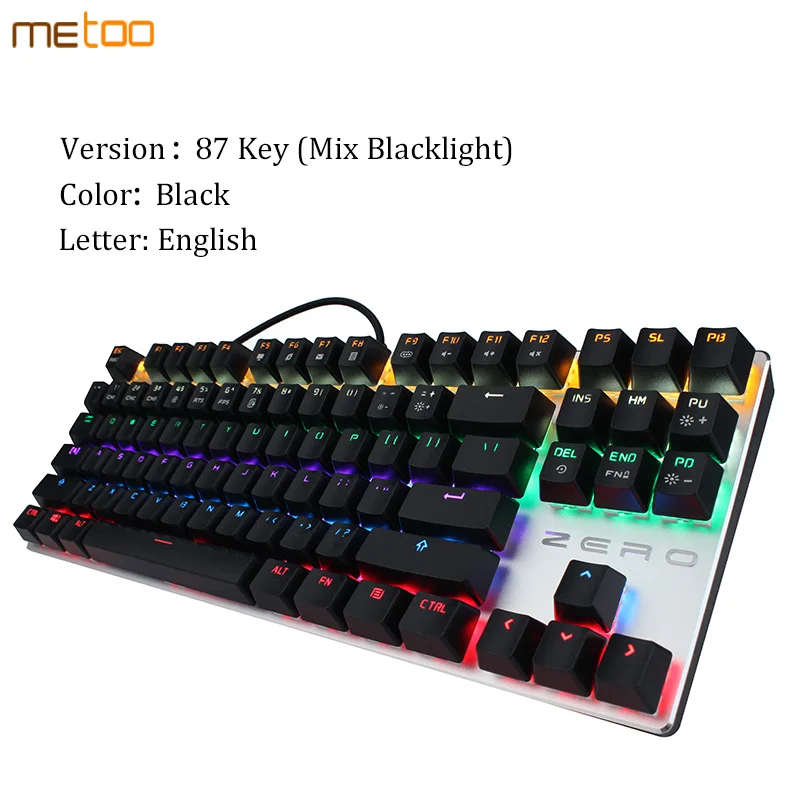English 87 Key Русская, испанский стандарт, 104 клавиш, USB, проводной, светодиодный, с подсветкой, Механическая игровая клавиатура, мультимедиа, светящаяся, геймерская клавиатура - Цвет: English 87 Key