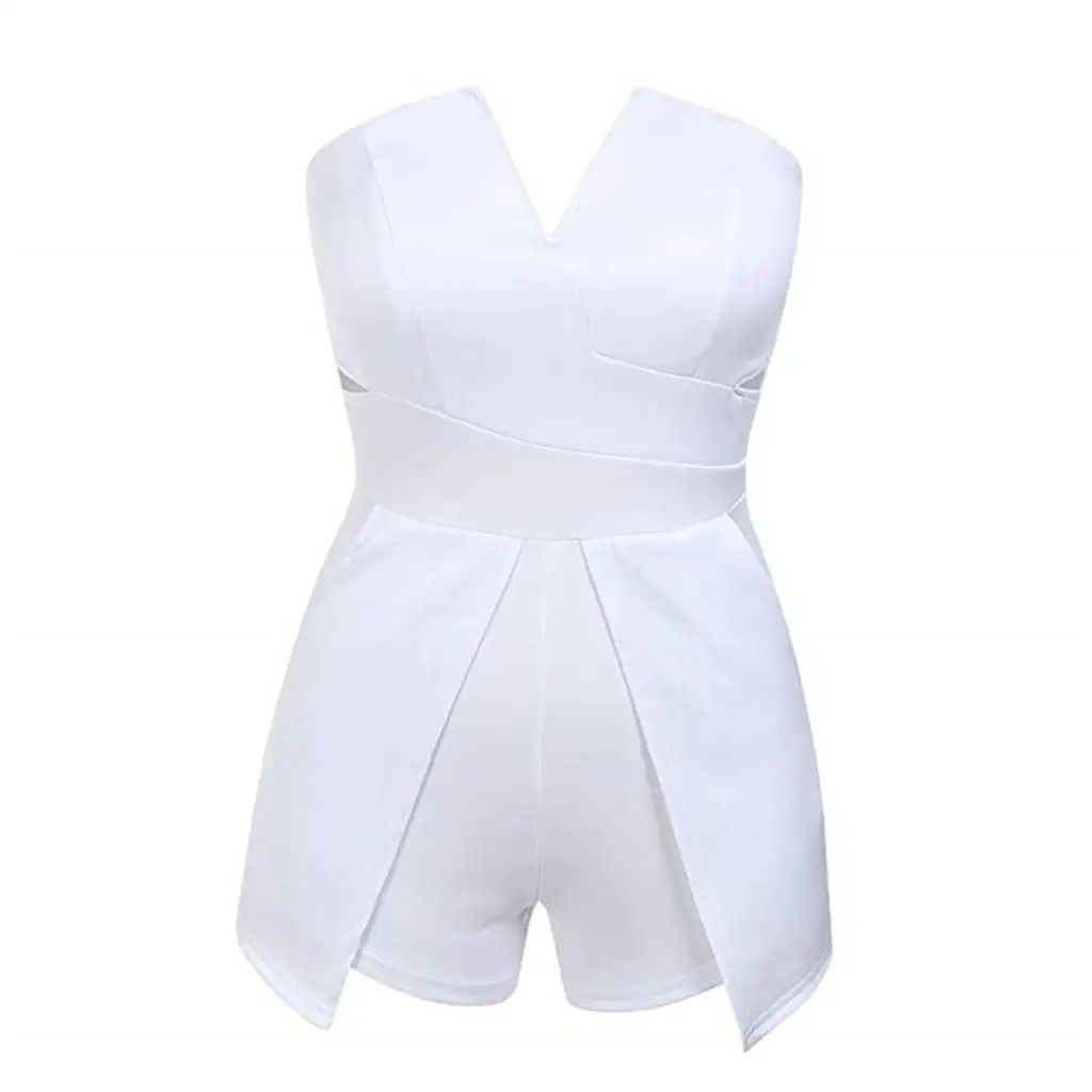 Без бретелек Playsuit женские Комбинезон Элегантные Разделение Regular Fit шорты сексуальные комбинезон на молнии женский комбинезон Combishort D1 - Цвет: WH