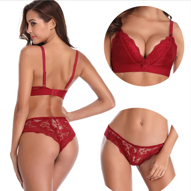 Slimgirl, женский сексуальный кружевной бюстгальтер без косточек, наборы, пуш-ап, наборы бюстгальтер+ трусы, нижнее белье, трусики, женское нижнее белье, чашка B C, красный, черный и розовый цвета