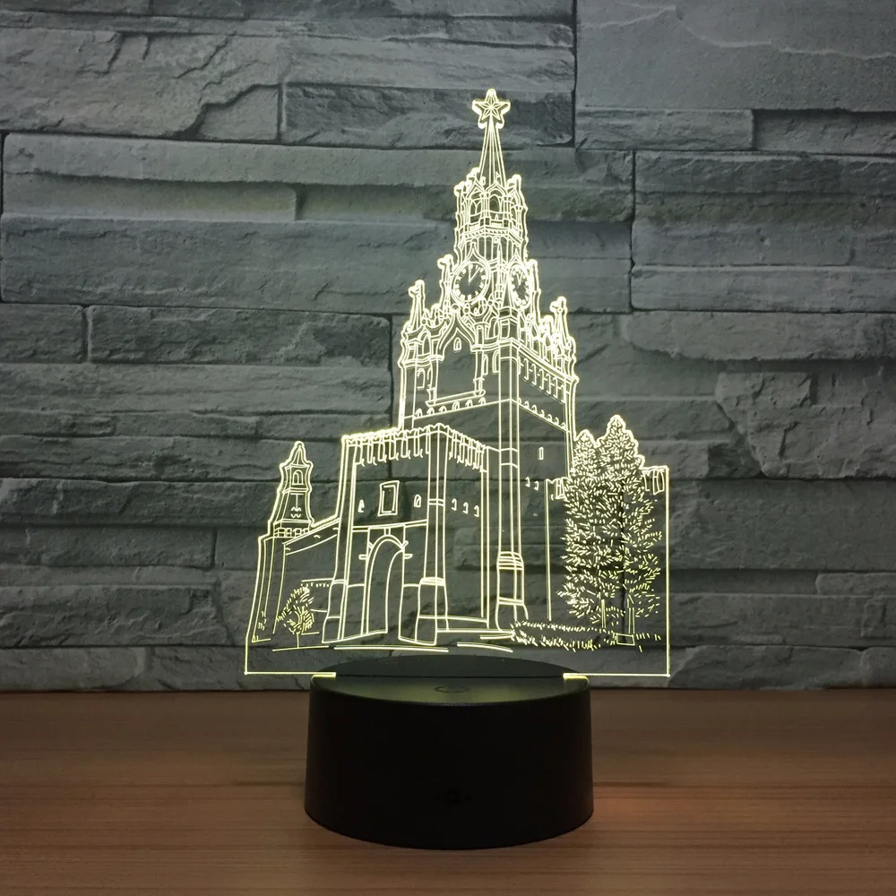 Часы башня здание 3D иллюзия Лампа 7 цветов визуальный Led ночные светильники для