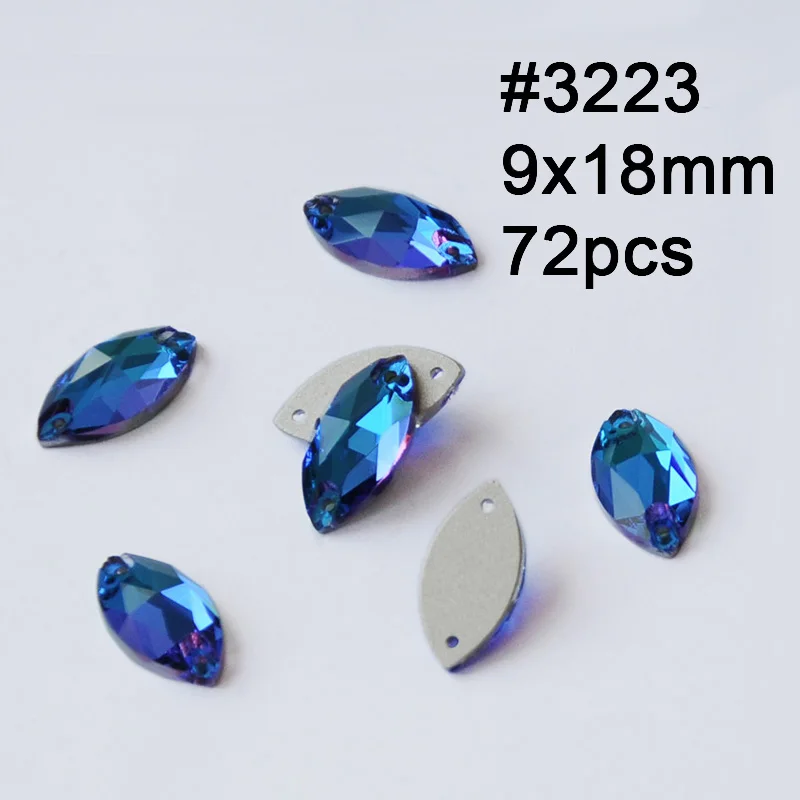 Navette 9X18mm 72pcs Смешанные формы Синий Циркон Круглые пришивные стразы Серебряная задняя часть с отверстиями плоская задняя сторона пришитые Стразы для украшения одежды - Цвет: Navette 9X18mm 72pcs