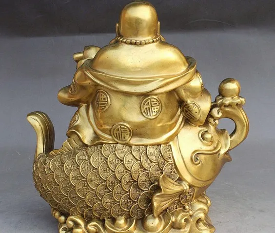 YM 320 12 дюймов китайский буддийский Brass Money Hold Yuanbao веселый смех Maitreya Sit Статуэтка