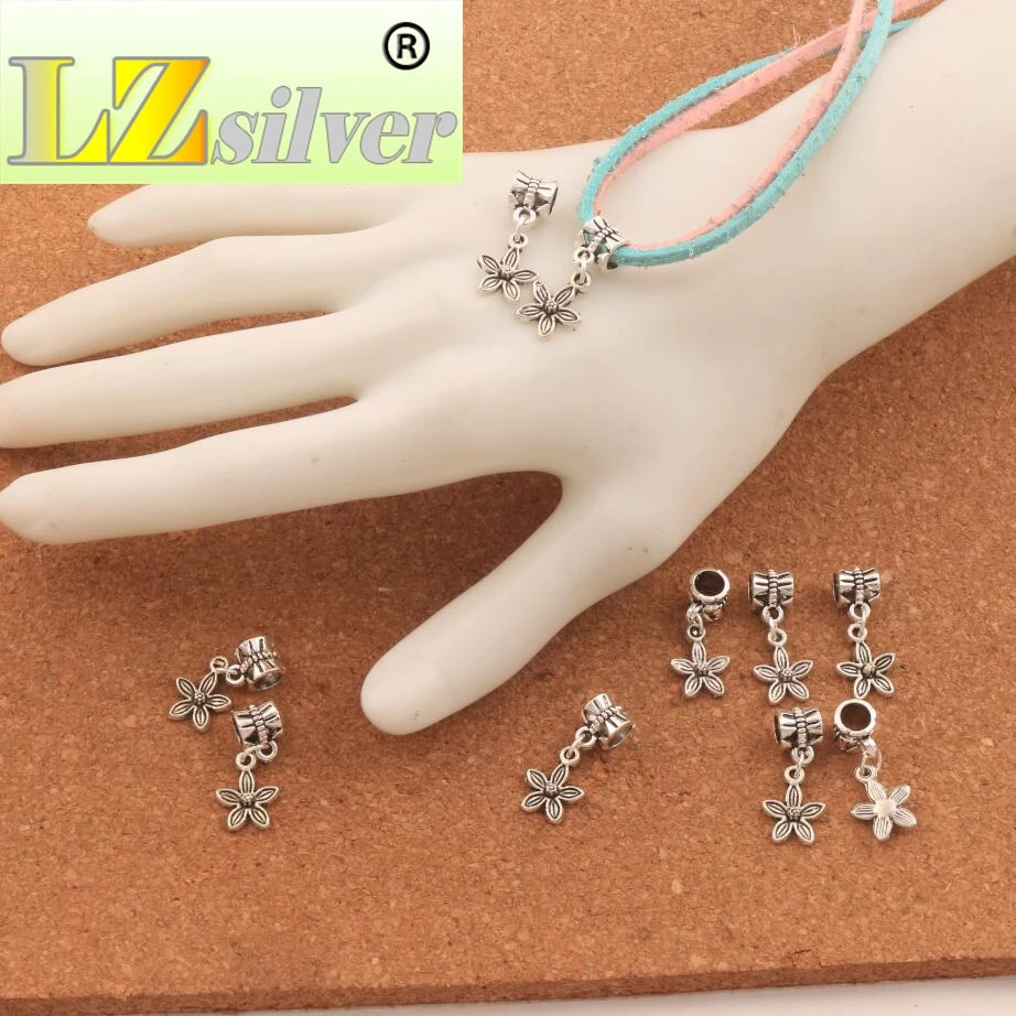 

Lilac Flower Charm Beads 100PCS zinc alloy Dangle Fit European Bracelets Jewelry DIY B321 10.6x24.6mm
