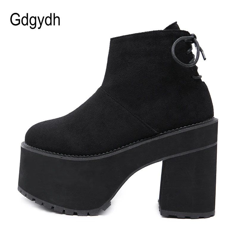 Gdgydh Fashion Thick Heels Black Boots Women Heel Ankle Platform Brand Designer Flock Ladies Shoes For Party Footwear | Обувь