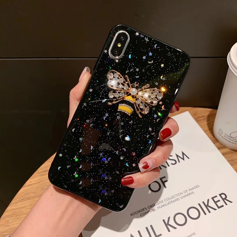 Роскошный мягкий чехол с жемчужными пчелами для iphone 6 S 7 8 plus X XS XR MAX Samsung Galaxy S8 S9 Note 9