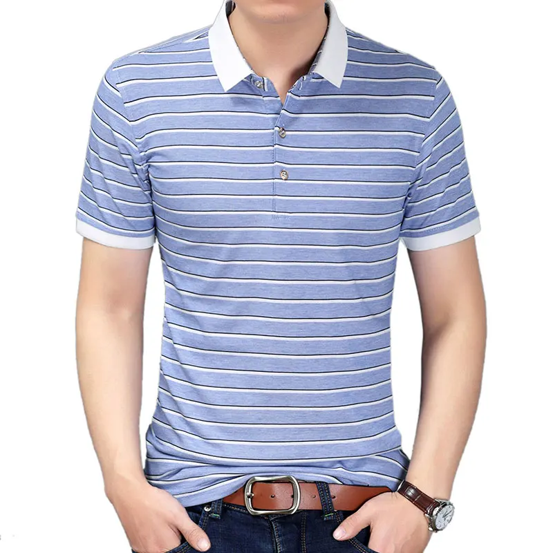 

Мужская хлопковая рубашка-поло в полоску, Повседневная рубашка-поло с коротким рукавом, Стандартный крой, модель 2018, 092059