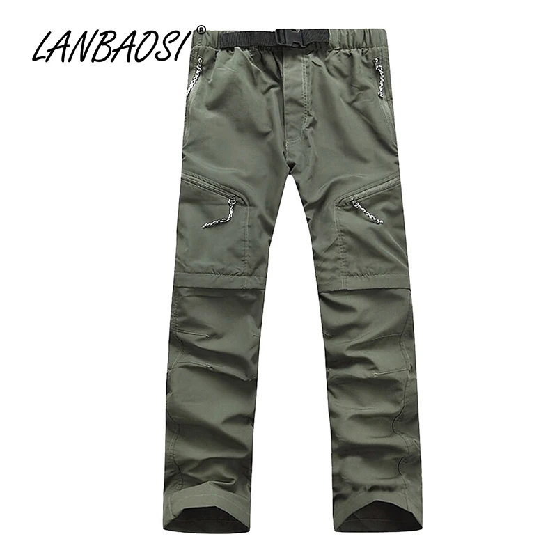 

LANBAOSI Spring Summer Men's Quick Dry Pants Good Quality Casual Convertible Cargo Pants Lightweight Elastic Waist Army Green