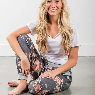 Женские Длинные шаровары с цветочным принтом Свободные повседневные эластичные