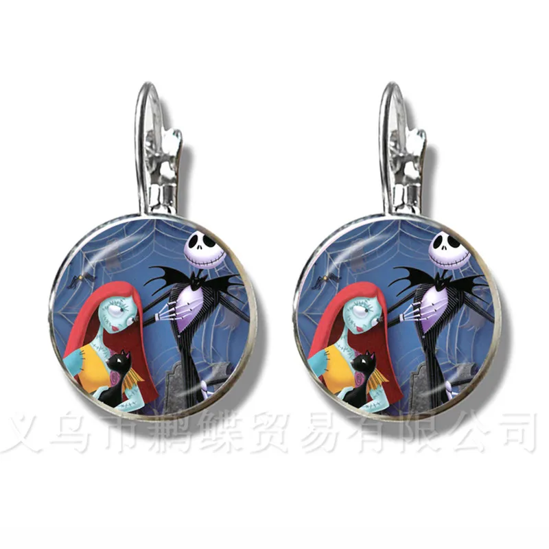 

Silver Plated Stud Earrings For Women Girls Glass Cartoon Jewelry Nightmare Before Christmas Jack Skellington Halloween Gifts