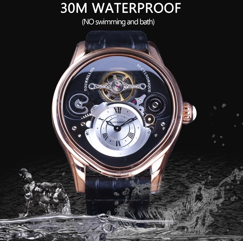 Forsining розовое золото Tourbillion натуральная кожа мужские механические полный стальной чехол часы с подарочной коробкой