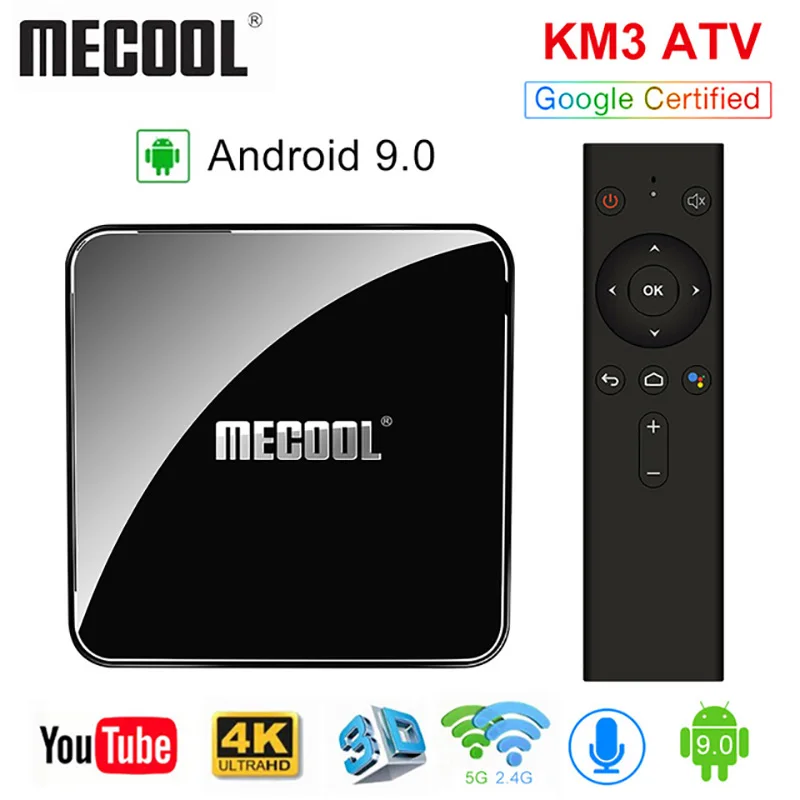 MECOOL KM3 ТВ Android 9,0 Smart tv Box Amlogic S905X2 четырехъядерный DDR4 4 Гб 64 Гб 4K H.265 2,4G 5G Dual Wifi BT USB3.0 телеприставка