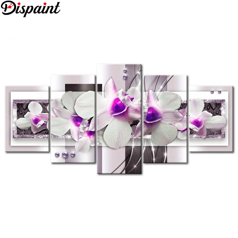 

Dispaint 5pcs Full Square/Round Drill 5D DIY Diamond Painting "Flower orchid" Multi-picture Combination Embroidery 5D Decor