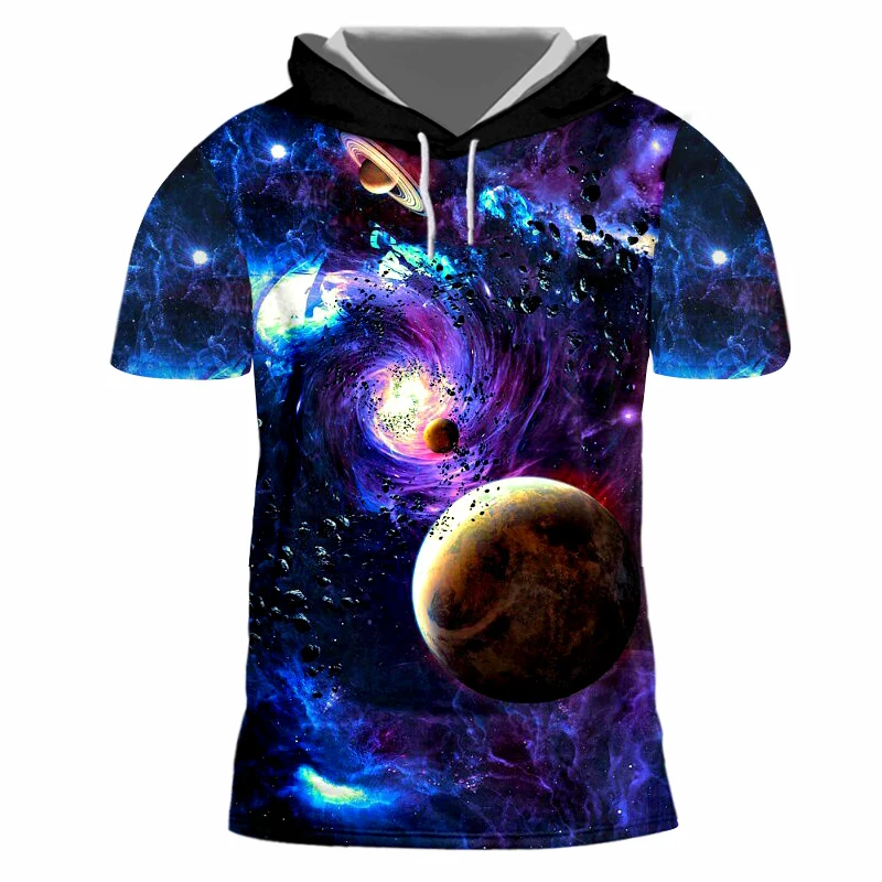 Мужская футболка с капюшоном UJWI крутая 3D-принтом Галактики звездного неба