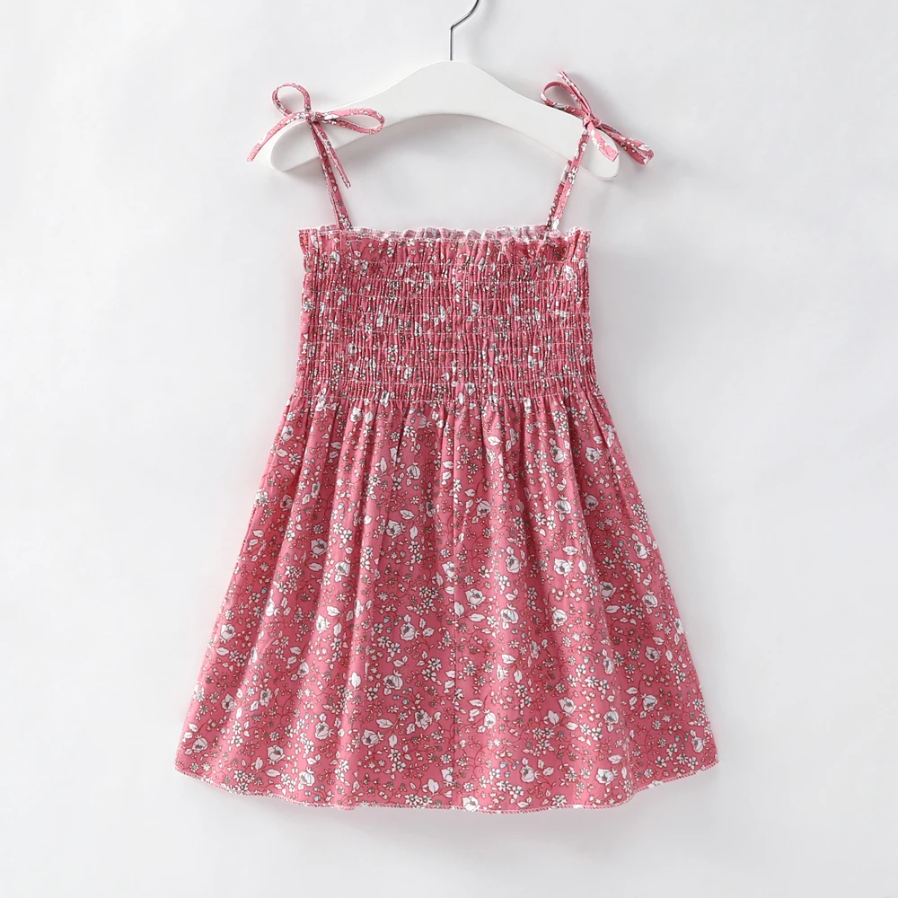 Summer Children's Dress Cute Floral Pink Loose Sling Strapless Low-cut Word Collar Sweet Toddler Girl Princess Dresses Age 2~6 | Детская