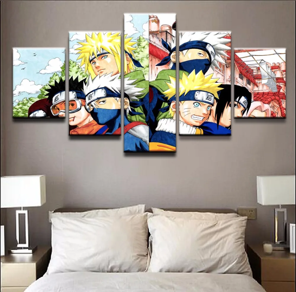 Canvas Modular Pictures Framework Wall Art 5 Panel Naruto Characters HD Printed Painting Fashion For Children Room Decor Poster | Дом и сад