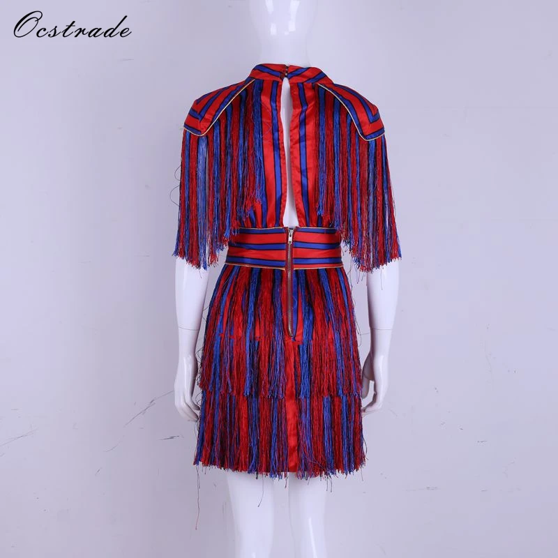 Женское вечернее платье с коротким рукавом Ocstrade красное и синее мини в полоску