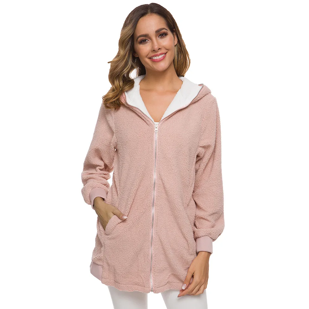 Новые женские толстовки с капюшоном и застежкой молнией зимние свободные