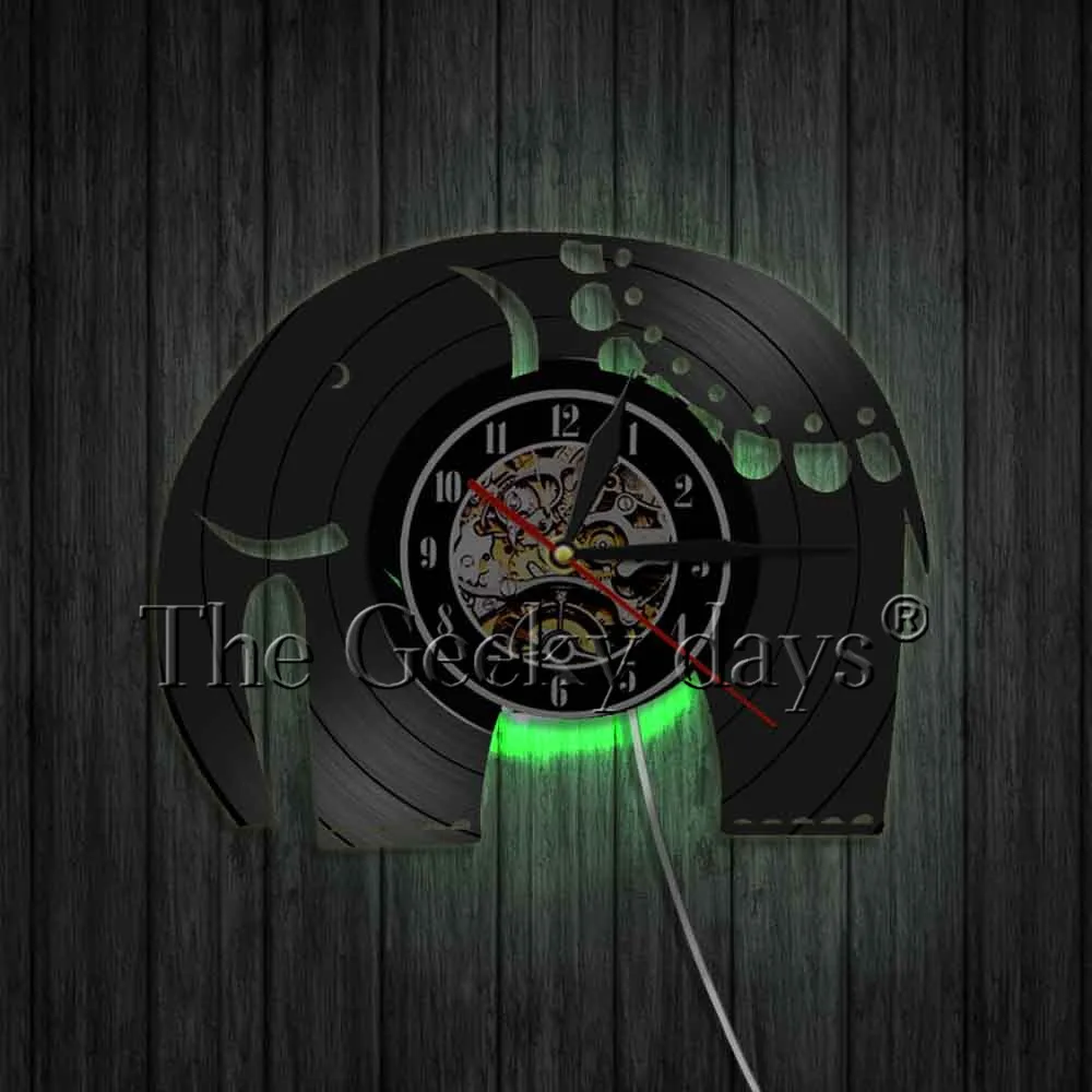 

Elecphant Art Shape Vinyl Record Wall Clock Elephant Animals Wall Art Decor Clock Watches Unique Gift