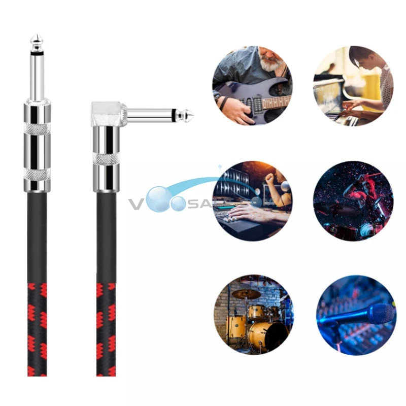 3M Black and Red Gridlines Guitar Cable Bass Electric Noise Reduction Line Connector PVC Woven Net Good Quality | Спорт и