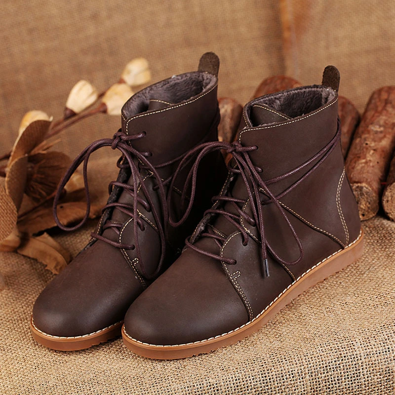 

Female Shoes Genuine Leather Ankle Boots For Women Ladies Winter Shoes Platform Low Heel Lace Up 2019 New Design Free Shipping