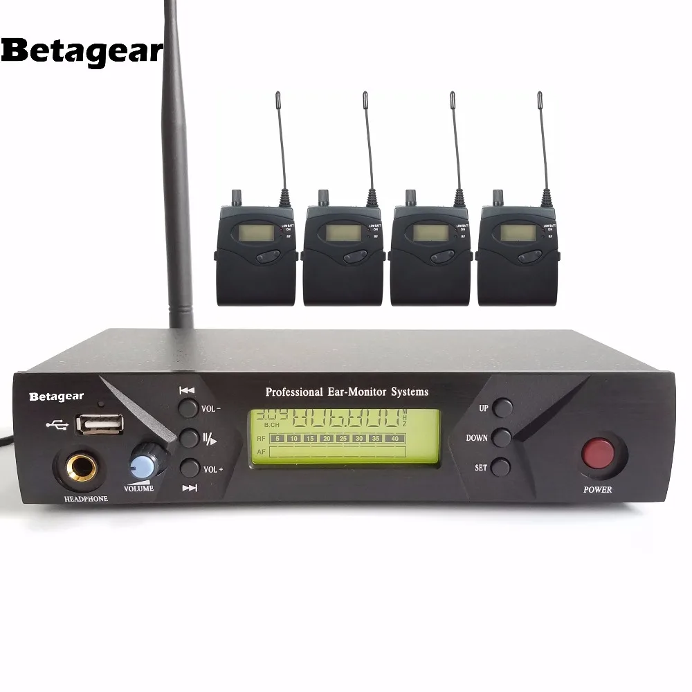 

Betagear UHF Wireless In-Ear Monitor System In Ear Stage Wireless Monitor System IEM 510 4 Receivers 1 Transmitter