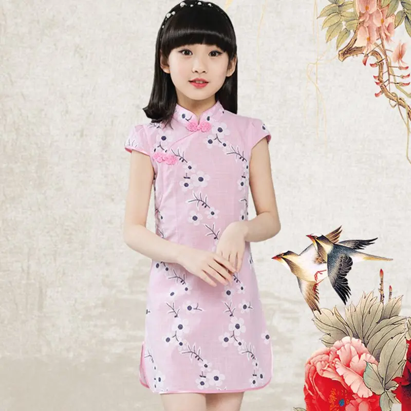Для девочек Детская Cheongsam Китайский Ципао бальное платье Костюмы лето
