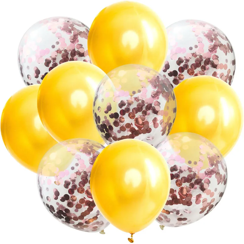 10 шт./лот, латексные шары-конфетти из розового золота, 12 дюймов, прозрачные шары на день рождения, для детского душа, свадебные украшения - Цвет: Gold and RoseGold
