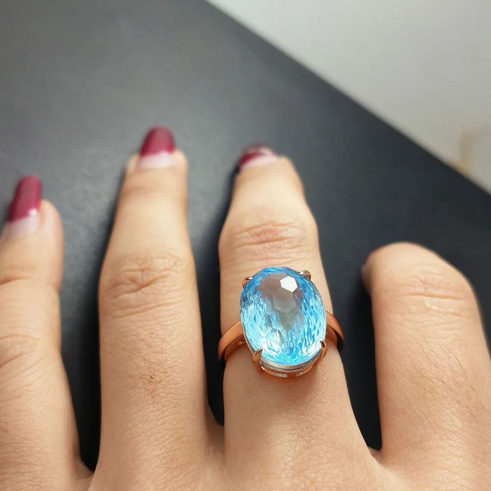 FLZB Top quality sky blue perfect design bird's nest cut ov 12*16 charming ring natural gemstone 13.5ct Christmas gift for girl |